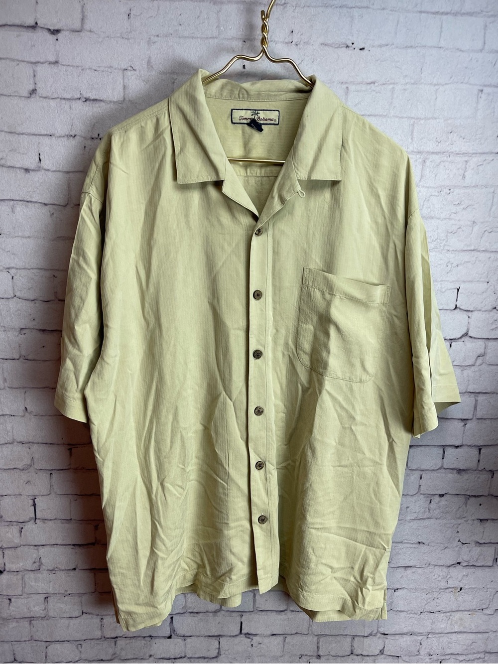 Tommy Bahama size XL khaki colored short sleeve silk shirt